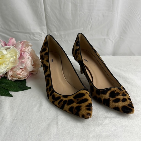 J. Crew Shoes J Crew Leopard Print Leather Pump Size 95 Kitten Heel Pointed Made In Italy